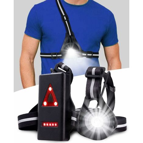 VURAHOME - Éclairage Pour Course Rechargeable USB LED Eclairage de Poitrine pour Course - Réglable 90 Angle Droit Lampe Pectorale Lampe 3 Modes Portée de 30M Étanche , Sports Extérieur (1/5)