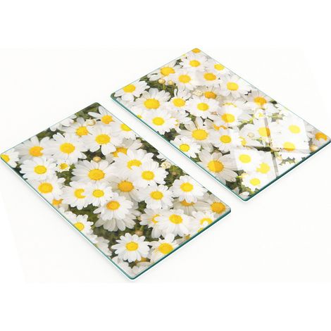 Juego de dos tablas de cocina decorativas de cristal con diseño de margaritas, 2x30x52 cm. (1/5)