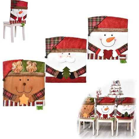 Fundas para sillas con temática navideña, fundas para respaldos de sillas para decoración de fiestas en casa (3 piezas) (1/5)