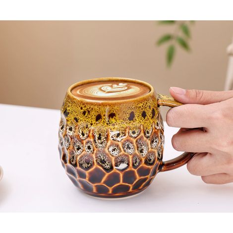 Tazza da caffè in ceramica smaltata, cotta in forno - tazza d'acqua in stile vintage per uso domestico - 310 ml (1/2)