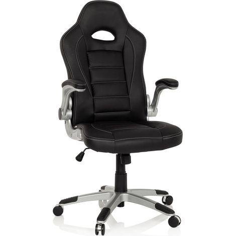 HJH Office 621891 Sedia da Ufficio Girevole GAME SPORT Pelle Sintetica, Poltrona da Gaming, Braccioli ripiegabile, Nero (1/5)