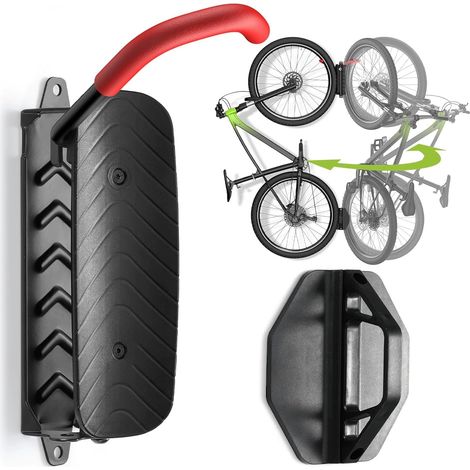 Vertikale, drehbare Wandhalterung für Fahrräder - Wandmontage für die Garage - Für Mountainbikes und Rennräder (1 schwarze, drehbare Halterung mit rotem Haken) (1/4)