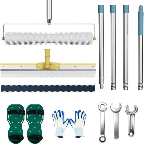 Kit d'outils pour revêtement de sol en résine époxy - Rouleau à pointes - 46 cm - Raclette debout 56 cm - Chaussures à ongles - Barre télescopique pour sol (1/5)