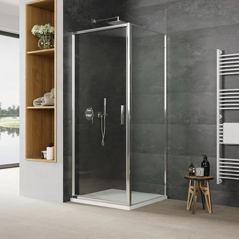 Box doccia slim 70x70cm con porta a battente e parete fissa profili cromati e vetro 6mm anticalcare trasparente h190 Portofino (1/5)