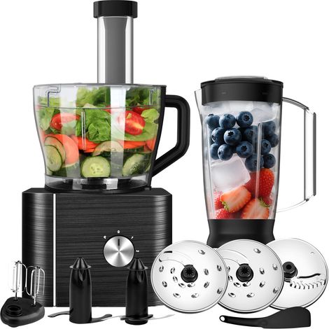 Robot Cuisine Multifonctions, 1100W Food Processor Inclus Hachoir, Trancher, Crochet Pétrisseur, Mixeur, Presse-agrumes, 3.2L Bol Mélangeur (1/5)