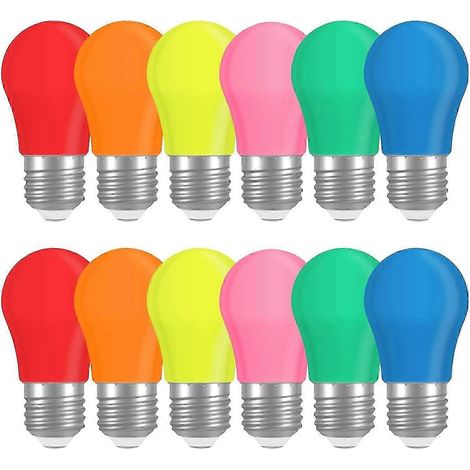 Lot de 12 ampoules LED E27 3W couleur, ampoules à économie d'énergie, rouge, vert, bleu, orange, jaune, rose, pour mariages, Halloween, Noël, fêtes (1/4)