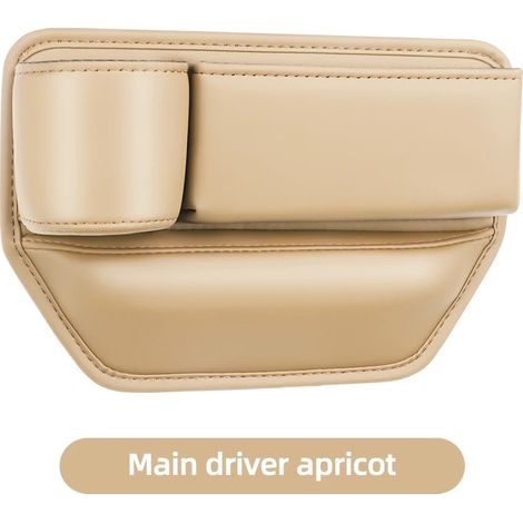 (Beige conducteur principal) Organisateur de siège auto avec compartiment de rangement intégré, porte-gobelet et poche pour portefeuille et téléphone. (1/5)