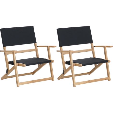 [JAMAIS UTILISÉ] Lot de 2 chaises de camping en bambou HHG-895, chaise de jardin, chaise de balcon, chaise de loisirs, pliable, d'extérieur, en tissu/textile, noir (1/5)