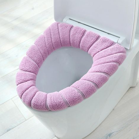 Abattant de toilettes chauffant, housse d'abattant de toilettes, extra chaud, tissu doux, coussin d'abattant en velours, lavable, rose (1/5)