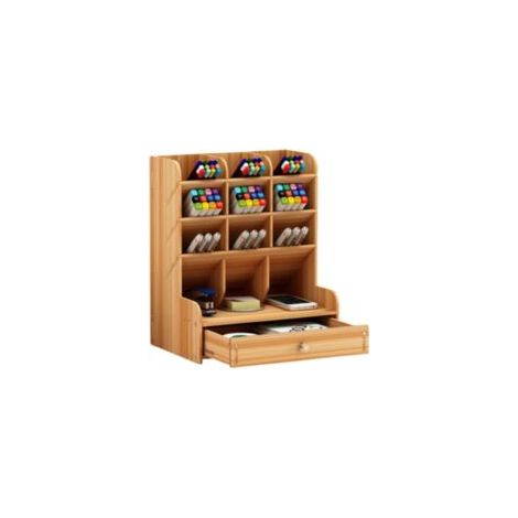 Porte-crayon Organisateur, la Porte-boîte de rangement en Bois, lieu de culte porte-crayon multifonction de Bureau de la bibliothèque multimédia pour la Maison, le Bureau et l'École, 13 Compartiments (1/5)