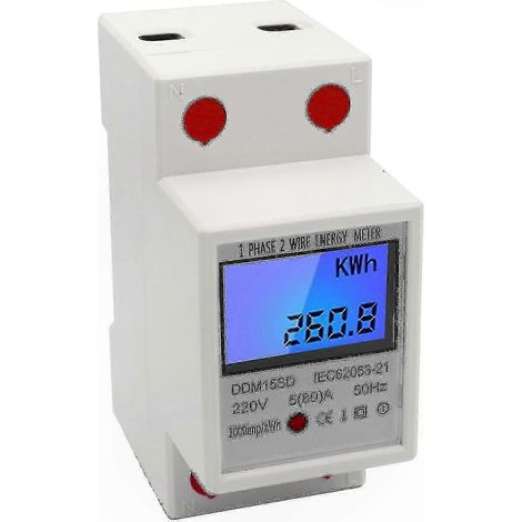 Einphasen-Energiezähler auf DIN-Schiene 220V 50Hz 5-80A, LCD-Bildschirm, elektrische Verbrauchsüberwachung für Verteilerkasten. (1/5)