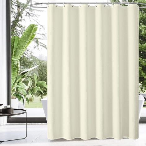 Rideau de douche gaufré 183 x 198 cm, ensemble de rideau de douche long en tissu beige, rideau de douche moderne de style ferme pour décoration de salle de bain, rideaux de douche en tissu (1/5)