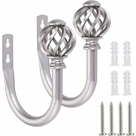 Lot de 2 Attaches pour Rideaux - Crochets - Attaches - Embrasses - Supports pour Rideaux de draperie, métal Mural （argenté）T-Audace (1/5)