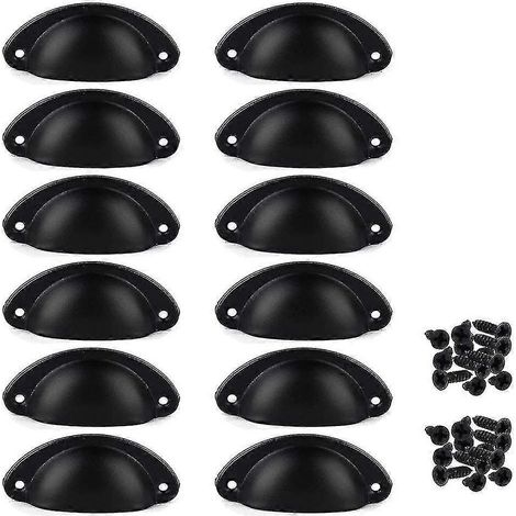 Lot de 12 poignées demi-cercle en fer forgé pour portes, tiroirs et placards, avec vis, 8,1 cm x 3,2 cm (noir). (1/5)