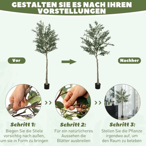 Olivier artificiel haut 180 cm, plante artificielle en plastique avec pot, arbre décoratif en ciment et mousse synthétique pour salon, chambre, bureau, décoration intérieure. (1/5)