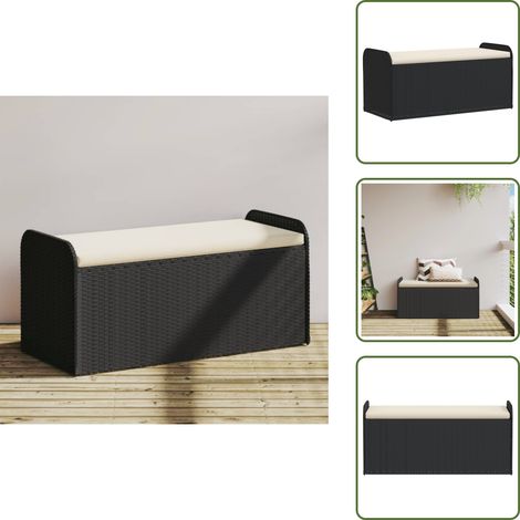 The Living Store Sitzbank mit Stauraum & Kissen Schwarz 115x51x52 cm Poly Rattan - Sitzbank - Gartenbank - Outdoor Möbel - Poly Rattan - Stauraum