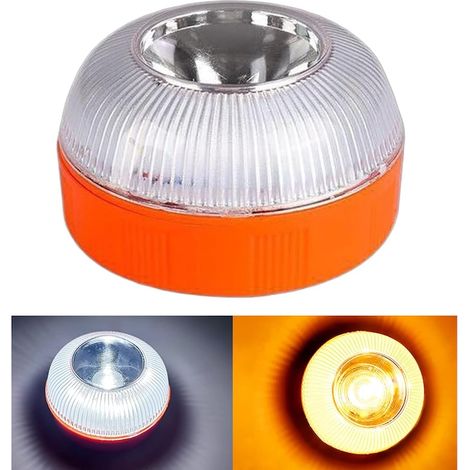 Lampe d'alerte V16 LED, modes manuel et automatique, jaune et blanc, rechargeable USB, base magnétique (1/5)