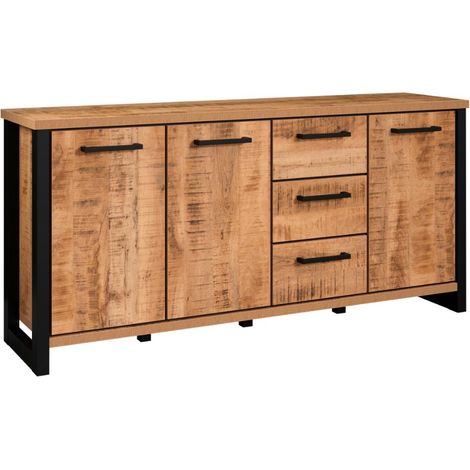 Enna Sideboard 3 Türen, 3 Schubladen Mango-Dekor.