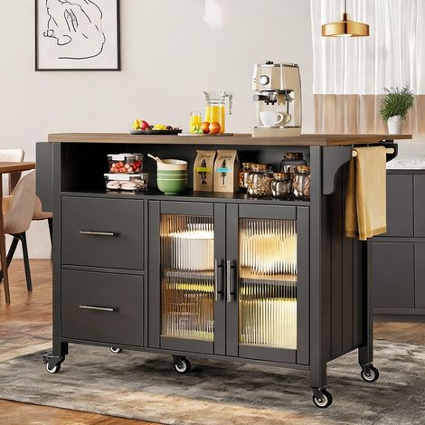 Îlot de cuisine roulant avec plan de travail rangements en MDF (1/5)