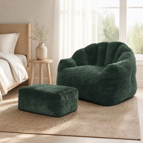 REDOM sofá individual con otomana, respaldo en forma de pétalo, tacto ultrasuave, flannelette verde (1/5)