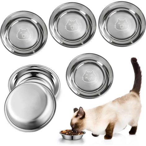 Juego de 6 cuencos de acero inoxidable para gatos, cuencos metálicos de 16 cm para gatitos. (1/5)
