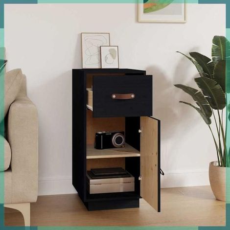 Buffet - 820126 - Noir - Bois de pin massif - 34 x 40 x 75 cm (1/5)