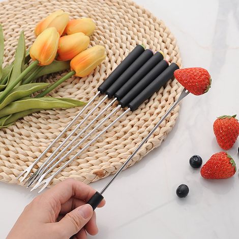 Fourchette À Fondue - Acier Inoxydable - Manche En Plastique - 23 Cm - Rotation 360° - Pour Guimauves Fruits Fromage - 6 Pièces (1/5)