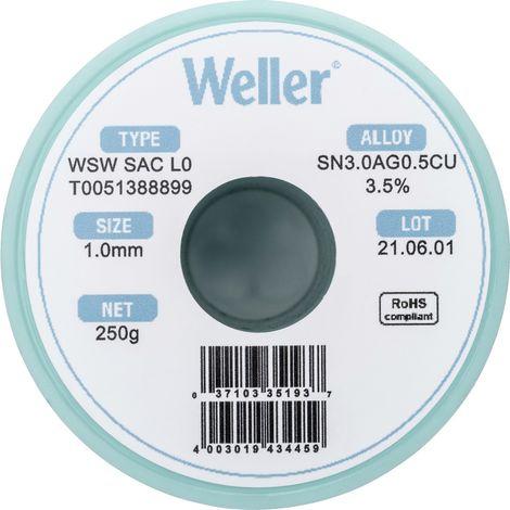 Weller WSW SAC L0 Lötzinn, bleifrei Spule Sn3,0Ag0,5Cu 250 g 1 mm (1/5)