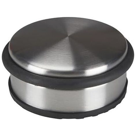 Butoir de porte, cale-porte en acier inoxydable, rond, butoir porte sol, block porte, butée de porte sol, arret sans perçage, caoutchouc antidérapant, gris argenté, 10 x 4.5 cm (1/5)