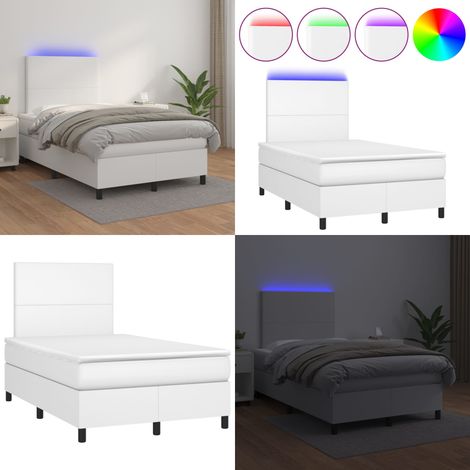 Cama box spring colchón y LED cuero sintético blanco 120x200 cm - Colchón con LED - Cuero sintético