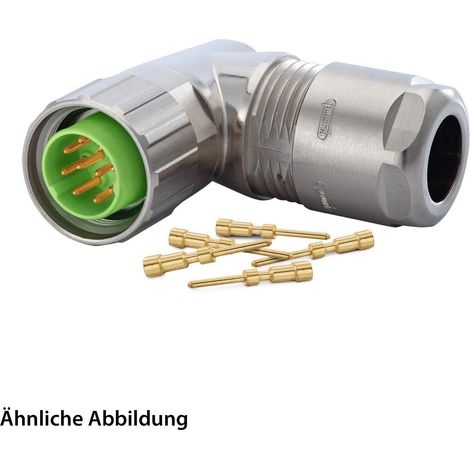 HUMMEL SET inkl. Kontakte M16 Kabelsteckverbinder, Crimpeinsatz gewinkelt Polzahl 10-pol., Stift orientierbar Kabelabgang seitlich, Klemmbereich 5,0mm - 9,0mm - 1 Stück