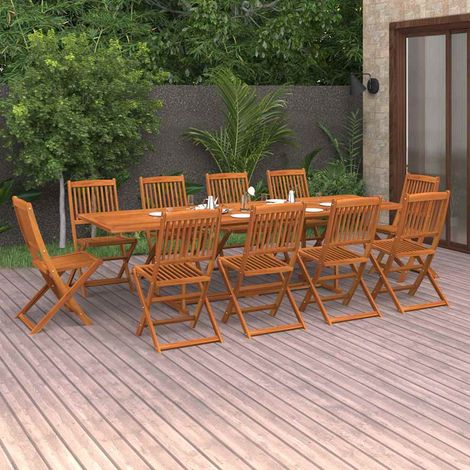 vidaXL Set comedor de jardín 11piezas madera maciza acacia 280x90x75cm (1/5)