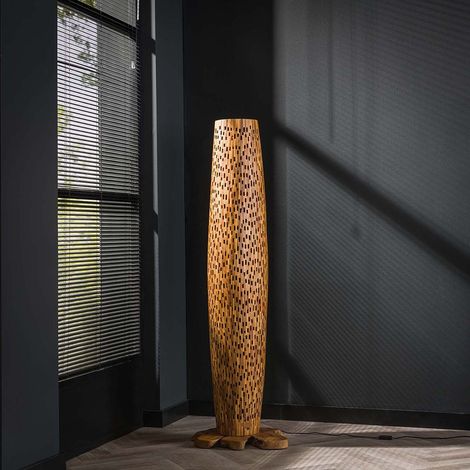 Lampadaire style nature en teck massif recyclé H 145 cm Fusine (1/5)