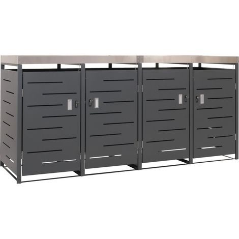 Refugio para cubo de basura con cerradura y jardinera de acero inoxidable-metal antracita 125x264x84 cm 040008243