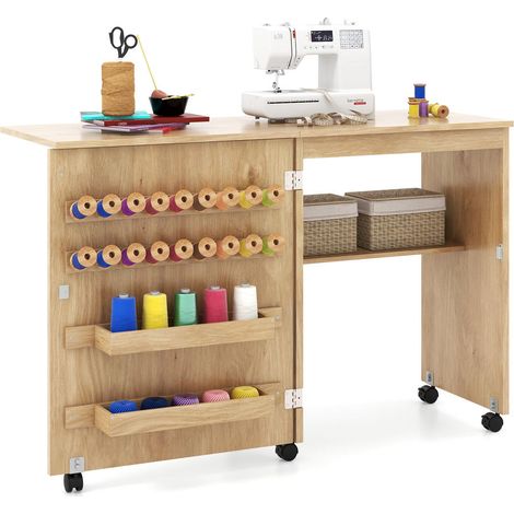 Gain de Place Meuble Table de Couture Pliante pour Machine à Coudre avec 5 Roulettes et Rangements Intégrés (1/5)