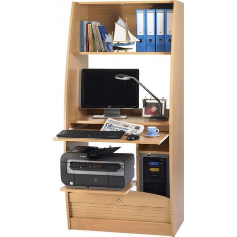 Armoire informatique à rideaux bois hêtre naturel Patrick 80cm (1/4)