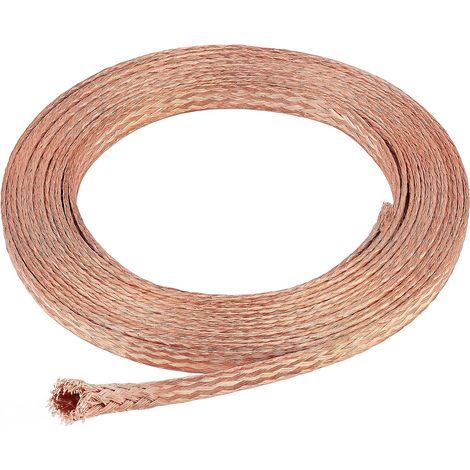 4m 9mm Fil de Courroie de Terre Tressé Cuivre Plat, Fil de Cuivre Pur Tressé pour la Mise à la Terre et la Réduction du Bruit, Épaisseur de 1mm