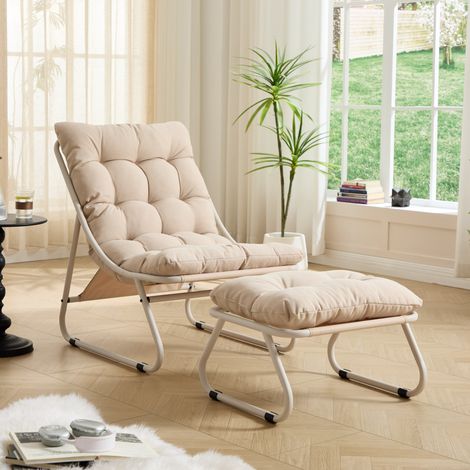 Outdoor-Sessel mit Ottoman, 65 x 78 x 86 cm, Stahl, Beige OKMYHOME (1/5)
