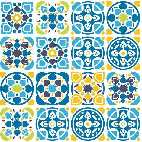 Tissu d'extérieur décoratif Oxford - Motif portugais bleu et jaune I DR284 (1/5)