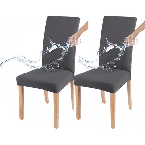 Housses de chaise imperméables, adaptées à toutes les saisons, couleur unie, faciles à nettoyer, gris foncé (lot de deux)