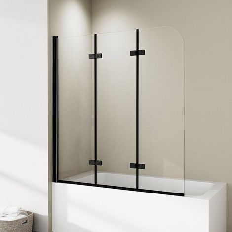140 x 140 cm Pare-baignoire noir Pare-baignoire pliant en 3 parties Paroi de douche pour baignoire Pare baignoire pliable pour douche Verre de sécurité ESG 6 mm Paroi de douche