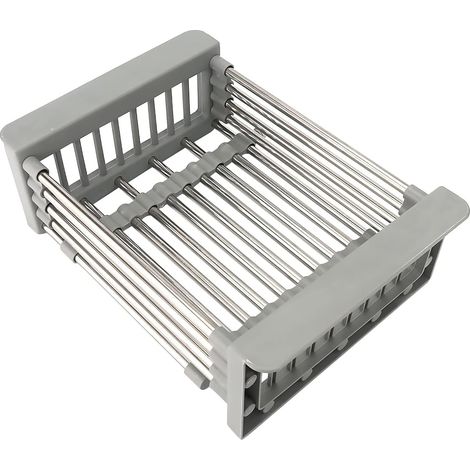 Expandable Dish Drainer, Over the Sink Dish Drainer, Dish Drainer and Fruit Drainer - Rustproof Stainless Steel for Kitchen, Heavy Duty Sink Dish Drainer (Grey)