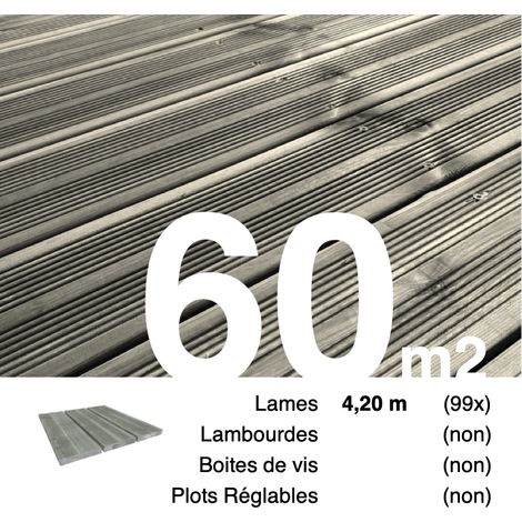 Planches de terrasse Pin autoclave Gris pour 60 m² • Longueur 4,2 m • Livraison gratuite (1/3)