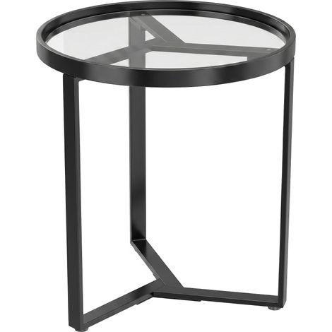 Table d'appoint ronde en verre trempé et métal géométrique, idéale pour petits espaces, salon ou chambre, plateau facile à entretenir, noir  CHICFURN (1/5)