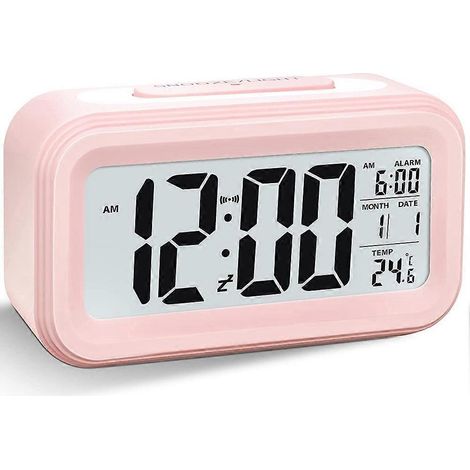 Réveil numérique, réveil lumineux LED, réveil de voyage silencieux à piles, rose (1/5)