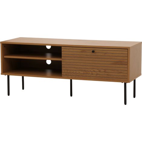 Porta TV HHG-275, mobile basso, tavolino lowboard scandinavo metallo legno melamina MVG 50x120x40cm, naturale (1/5)