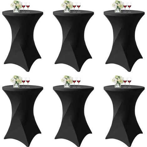 Lot de 6 housses de table haute pour tables de bistrot Ø 60-65 cm, Noir, nappe stretch élasthanne
