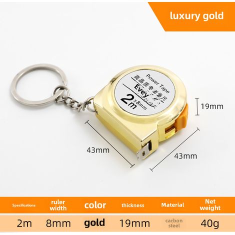 Cinta métrica mini práctica y compacta, cinta métrica de bolsillo portátil, cinta métrica de acero flexible de 2 m para uso doméstico, llavero de acero (cinta métrica mini de lujo dorada) (1/5)