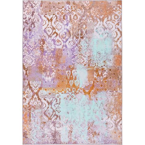 Tappeto a trama piatta in stile boho orientale, con vivaci motivi stampati multicolori, 140 x 200 cm, Zenvira