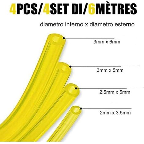 Confezione da 4 tubi flessibili per carburante da 1,5 metri (diametri: 3 x 6 mm, 3 x 5 mm, 2,5 x 5 mm, 2 x 3,5 mm) (1/4)